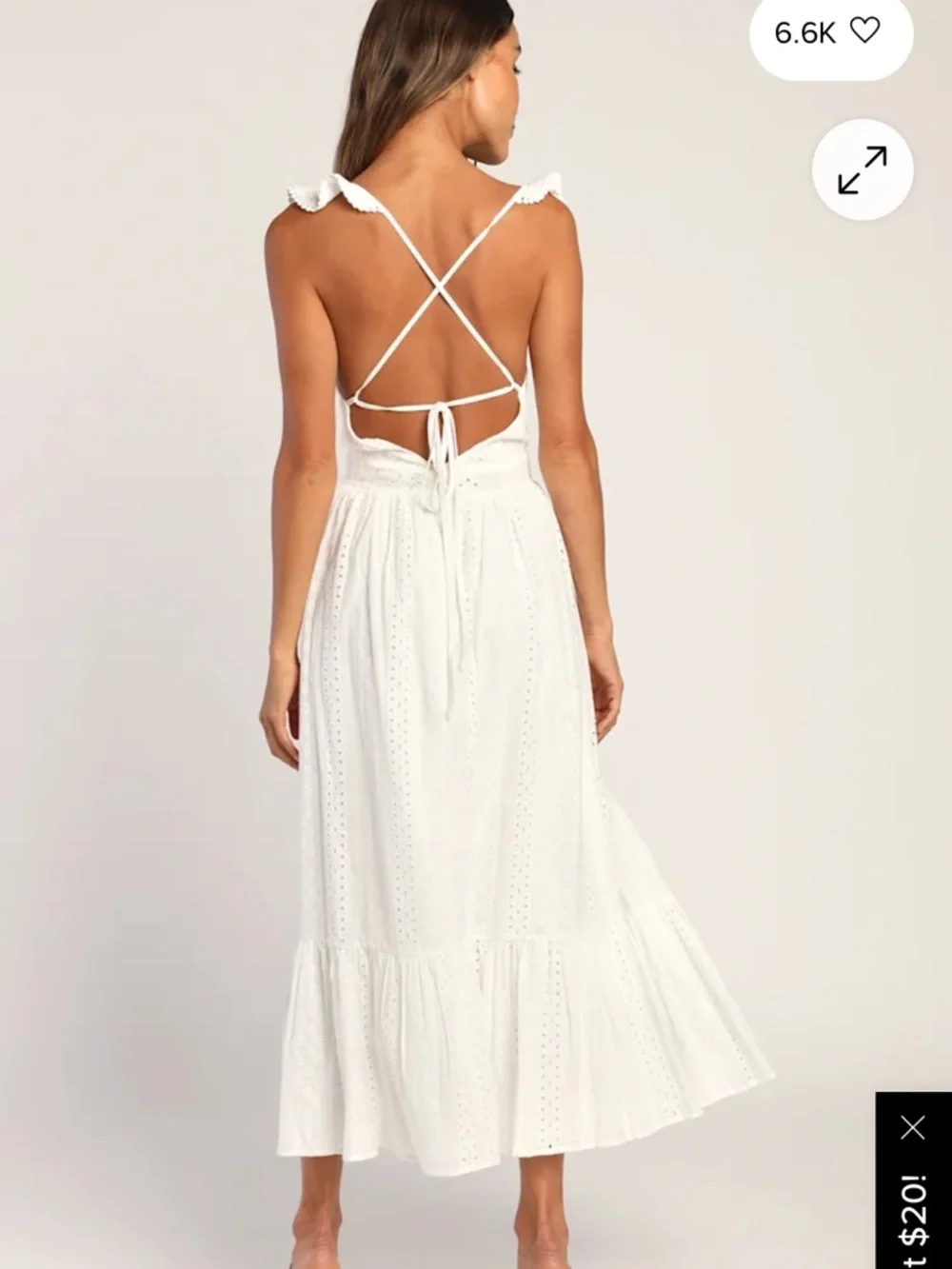 Lulus Sicilian Sun White Eyelet Embroidered Ruffled Lace-Up Midi Dress NWT Sz M - Picture 2 of 13